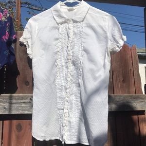 Sheer white polkadot short sleeve button down